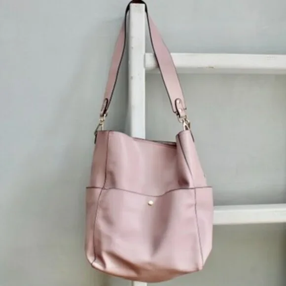Bostanten Lotty Mauve Pink Cowhide Leather Hobo Tote Shoulder Bucket Bag Purse - Picture 2 of 8